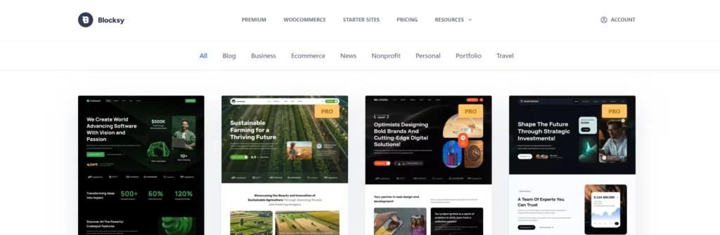 Blocsy theme starter websites