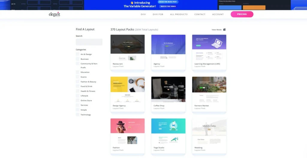 Divi wordpress theme layout packs